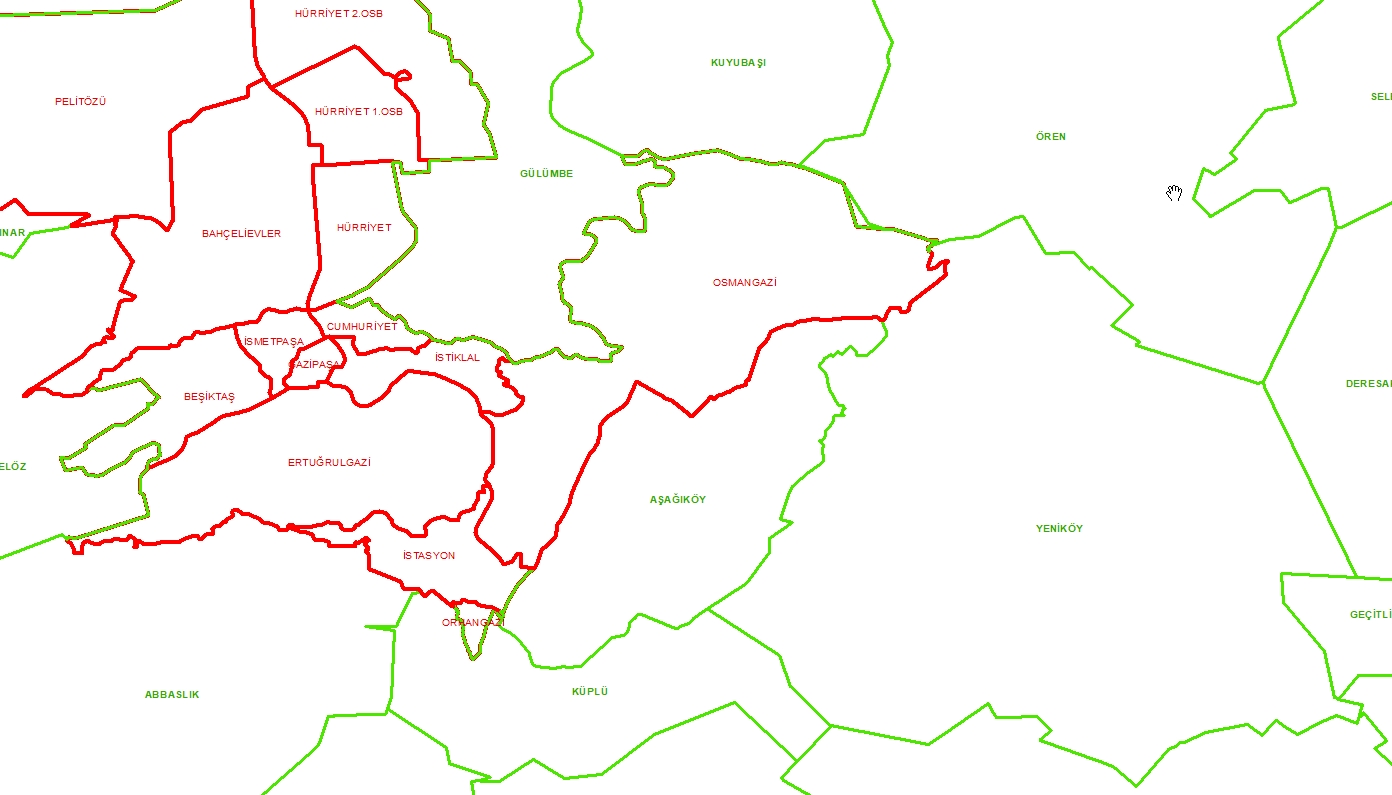 Sayısal mahalle ve köy sınırları haritası
